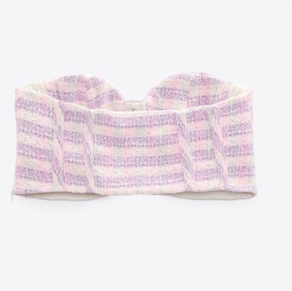 Zara textural plaid corset crop bustier pi k purple medium NWT - Picture 5 of 11